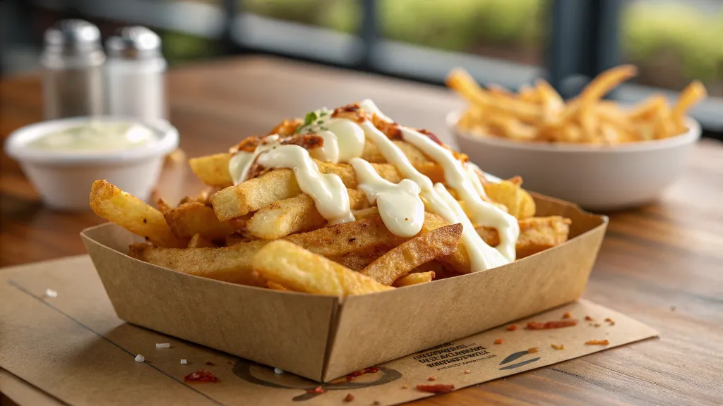 Coated Frozen French Fries topped with Garlic Mayo